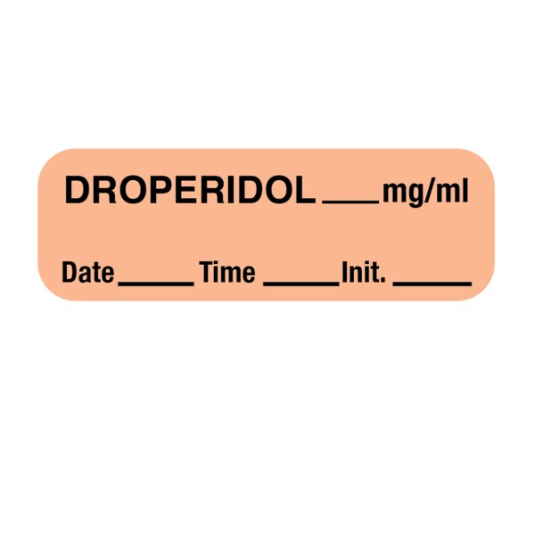 Label, Droperidol 1/2" x 1-1/2" Salmon w/Black